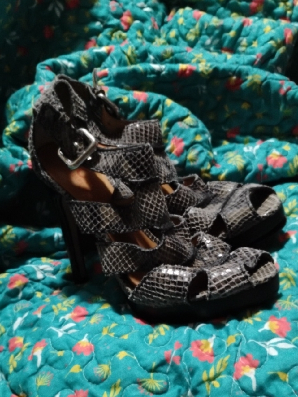 Michael Kors Gray Snakeskin Strappy Platform Heels